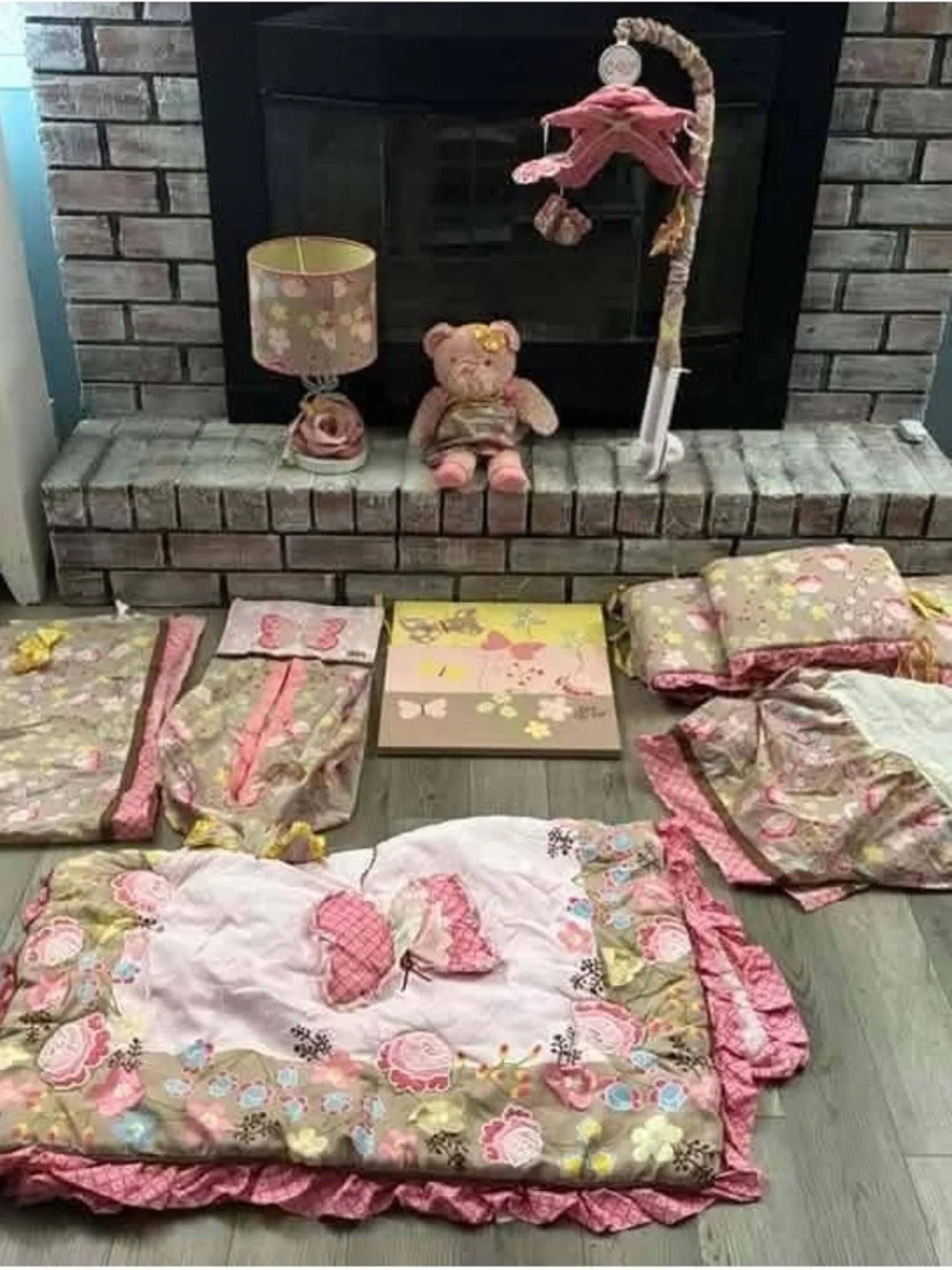 Plush Floral Pink and Tan Baby Bedding Set - Brand Unspecified